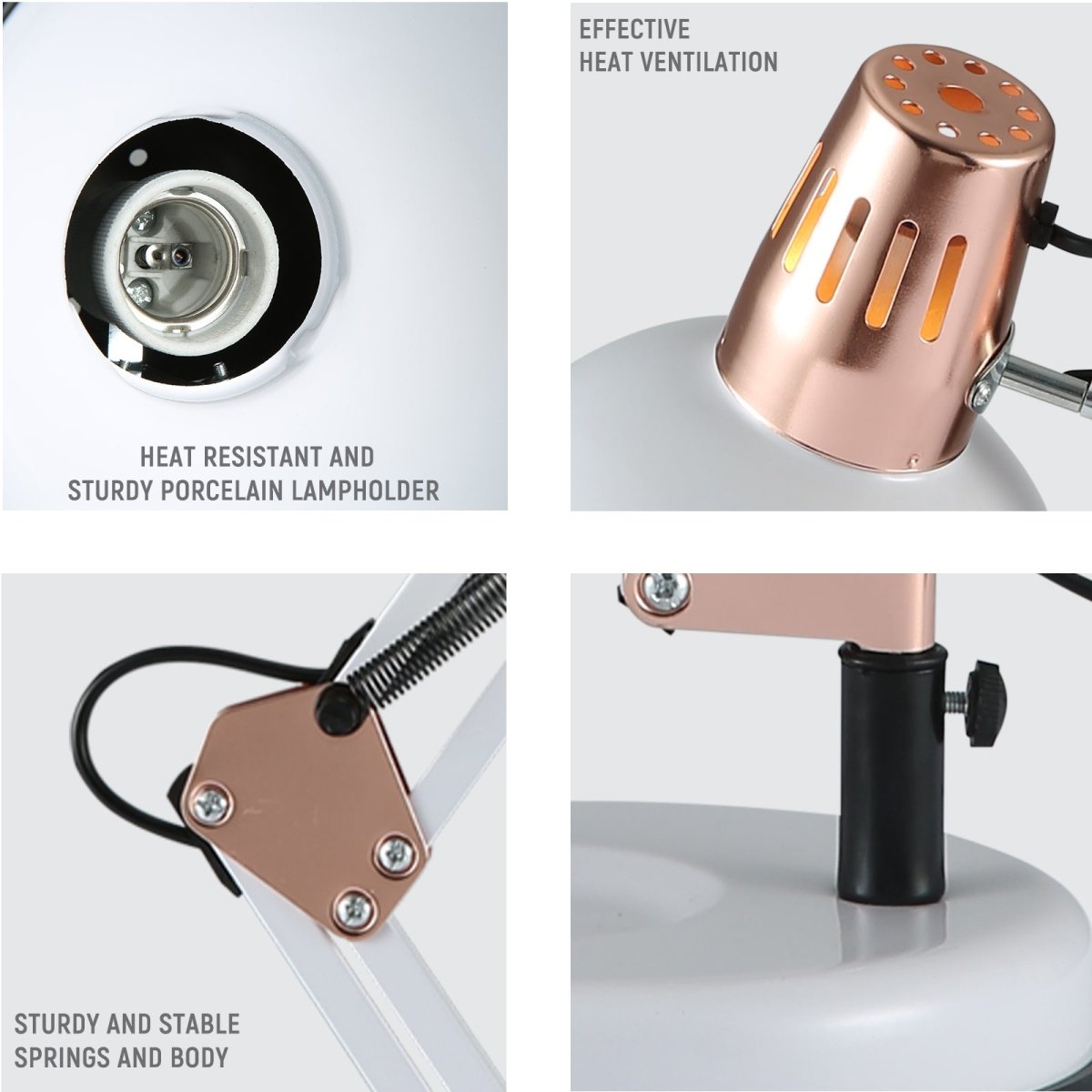 Close up of Atlas Architect Swing Arm Desk Lamp with Clip E27