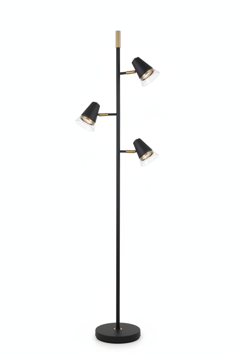 FLOOR LAMP 68749/3F BLACK+BRASS GU10X3 (TEKLED)