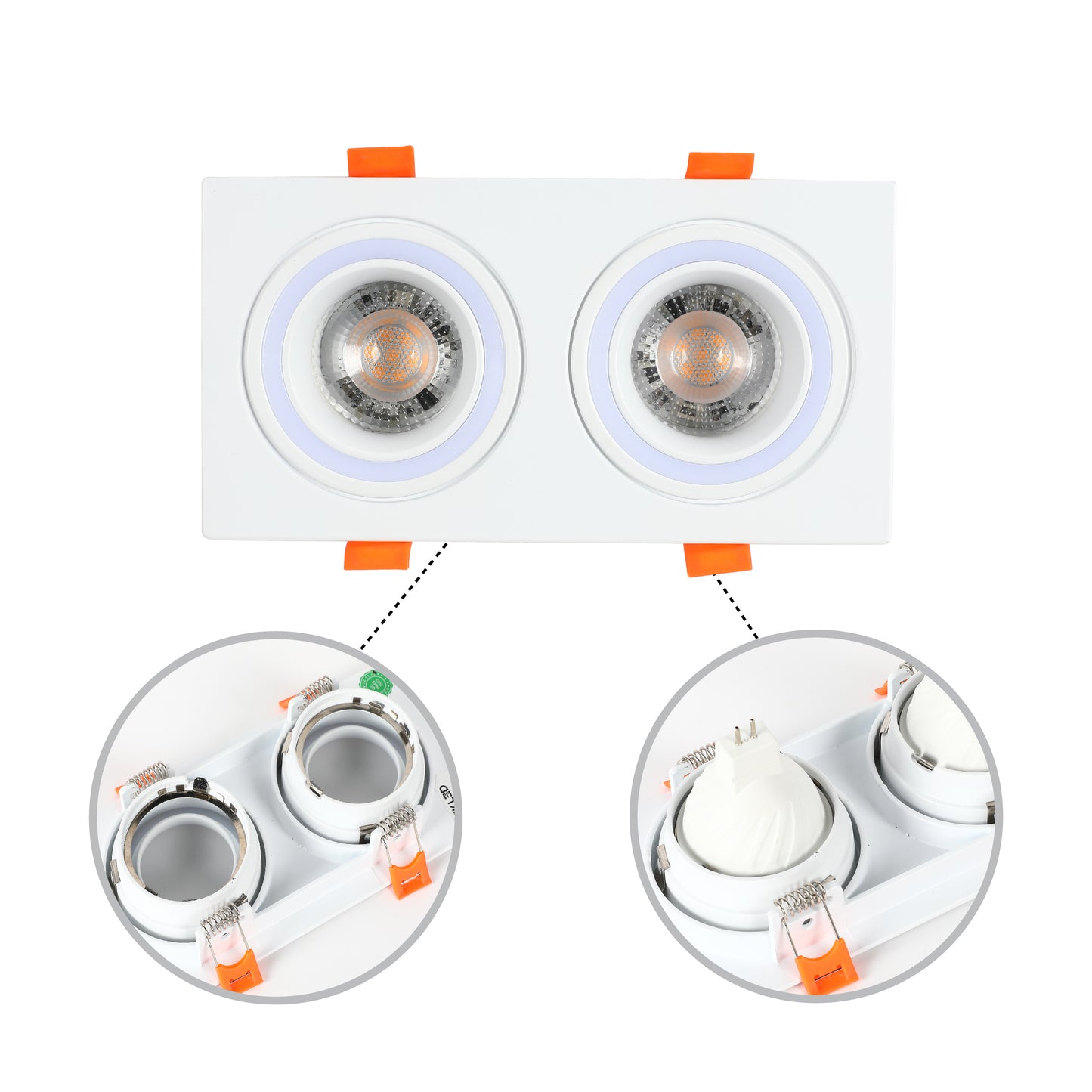 LOW UGR FIXED ALUMINIUM DOWNLIGHT IP20 GU5.3 2 WAY WHITE SQUARE (TEKLED)