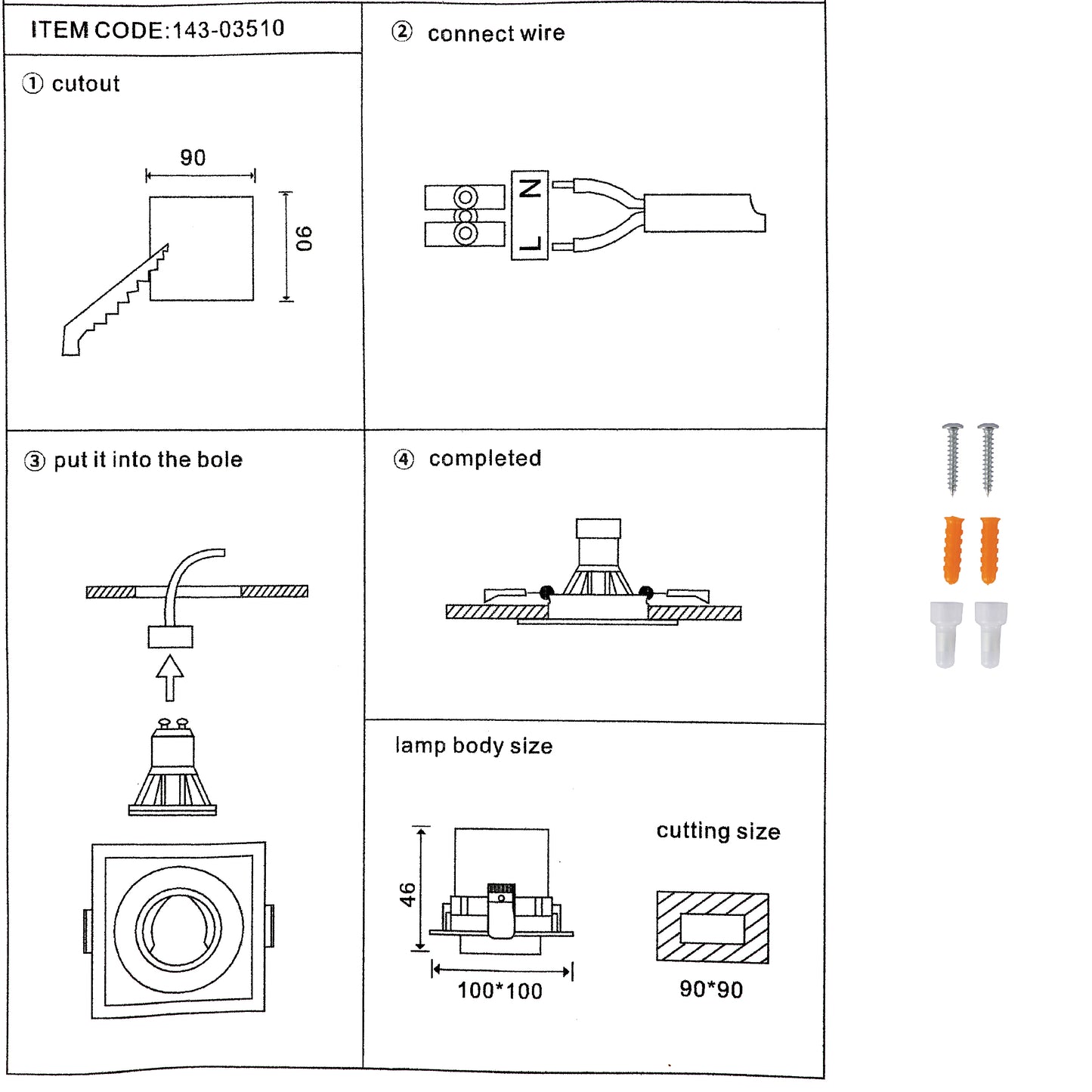 GRILLE RECTANGLE RECESSED TILT DOWNLIGHT GU5.3 WHITE AND BLACK (TEKLED)