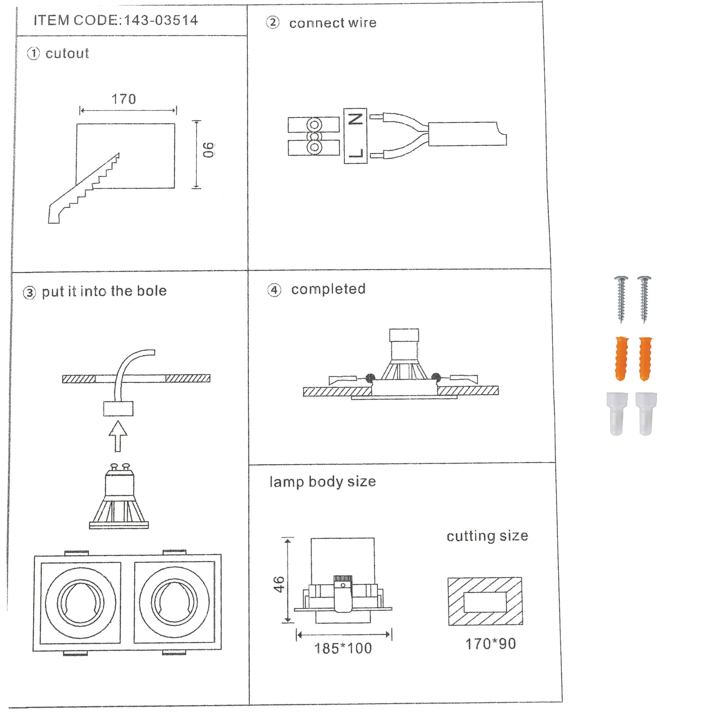 GRILLE RECTANGLE RECESSED TILT DOWNLIGHT GU5.3 WHITE AND BLACK 2 WAY (TEKLED)