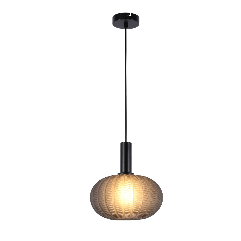 PENDANT LAMP AB1334-P2 E27 BLACK METAL AND GREY GLASS (TEKLED)