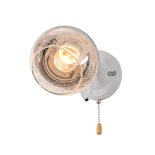 Black-Chrome | White Metal Partial Mirror Cone Glass Wall Light E27 Pull Down Switch
