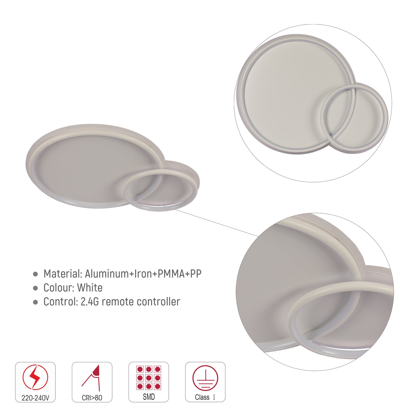 Dual-Ring LED Ceiling Light, CCT Tunable Dimmable with Remote, Flush Mount