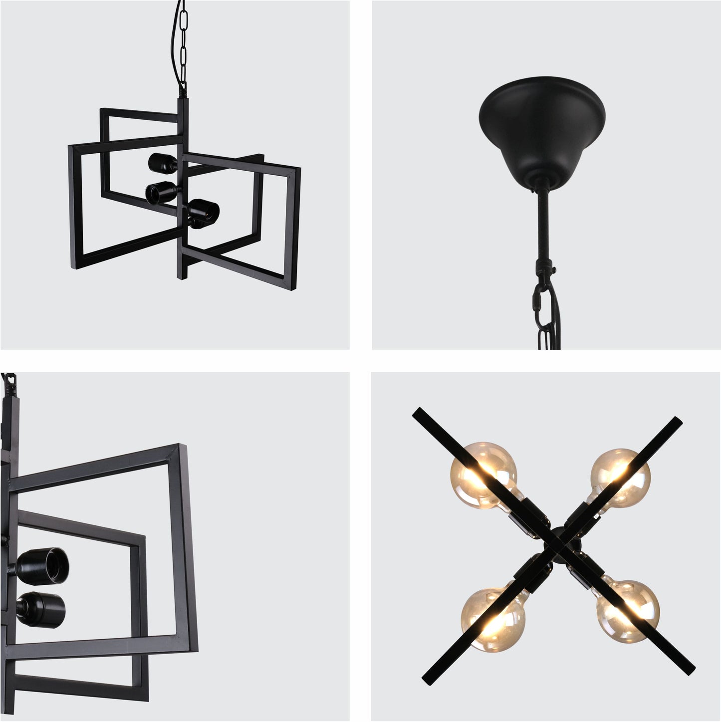 Black 4 Rectangle Chandelier Pendant Ceiling Light E27