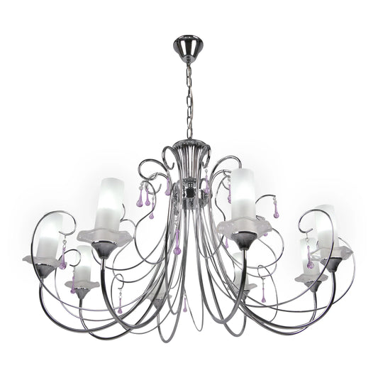 Opal Cylinder Glass Chrome Candle Metal Arm Ceiling Chandelier Light E14