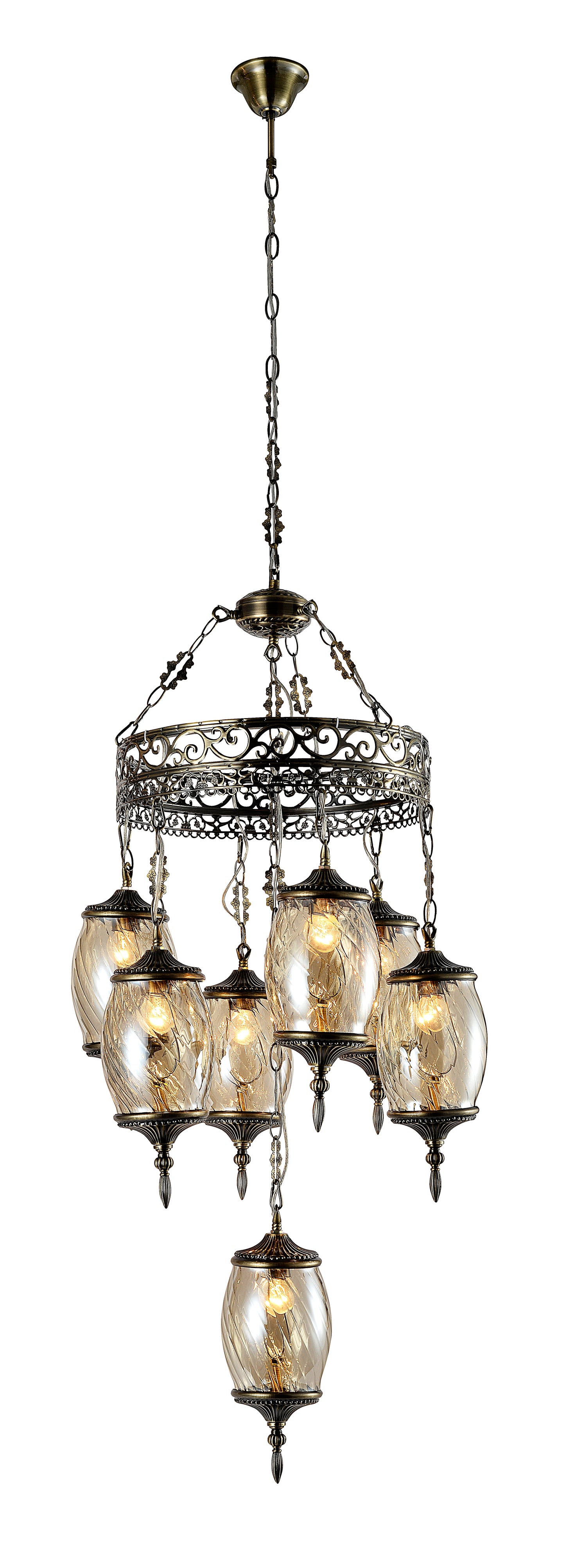 Chandelier 8188-6+1 7*E27 AMBER GLASS+AB (TEKAVIZE)