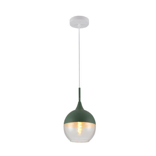 Macaron Salmon Pink-Olive Green-Mustard Yellow Dome Glass Pendant Ceiling Light E27 Fitting