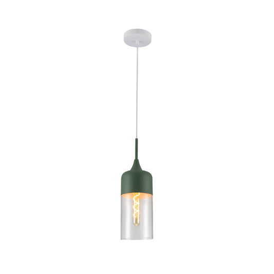 Macaron Salmon Pink-Olive Green-Mustard Yellow Cylinder Glass Pendant Ceiling Light E27 Fitting