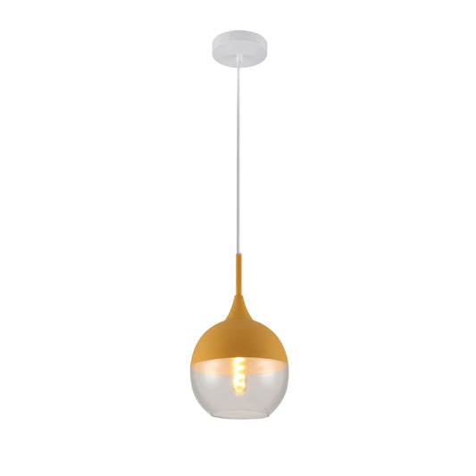 Macaron Salmon Pink-Olive Green-Mustard Yellow Dome Glass Pendant Ceiling Light E27 Fitting