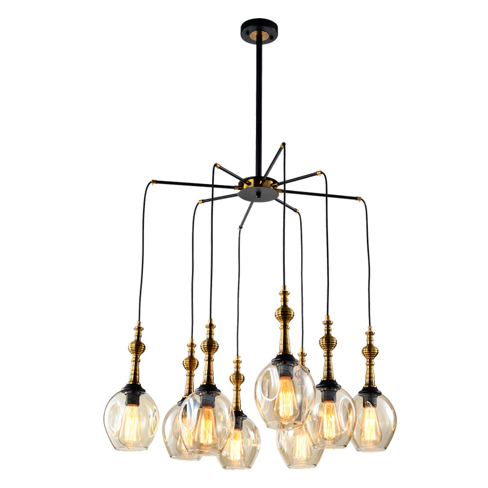 Chandelier 9278-8 BLACK+AMBER GLASS 8xE27 D800 H1500