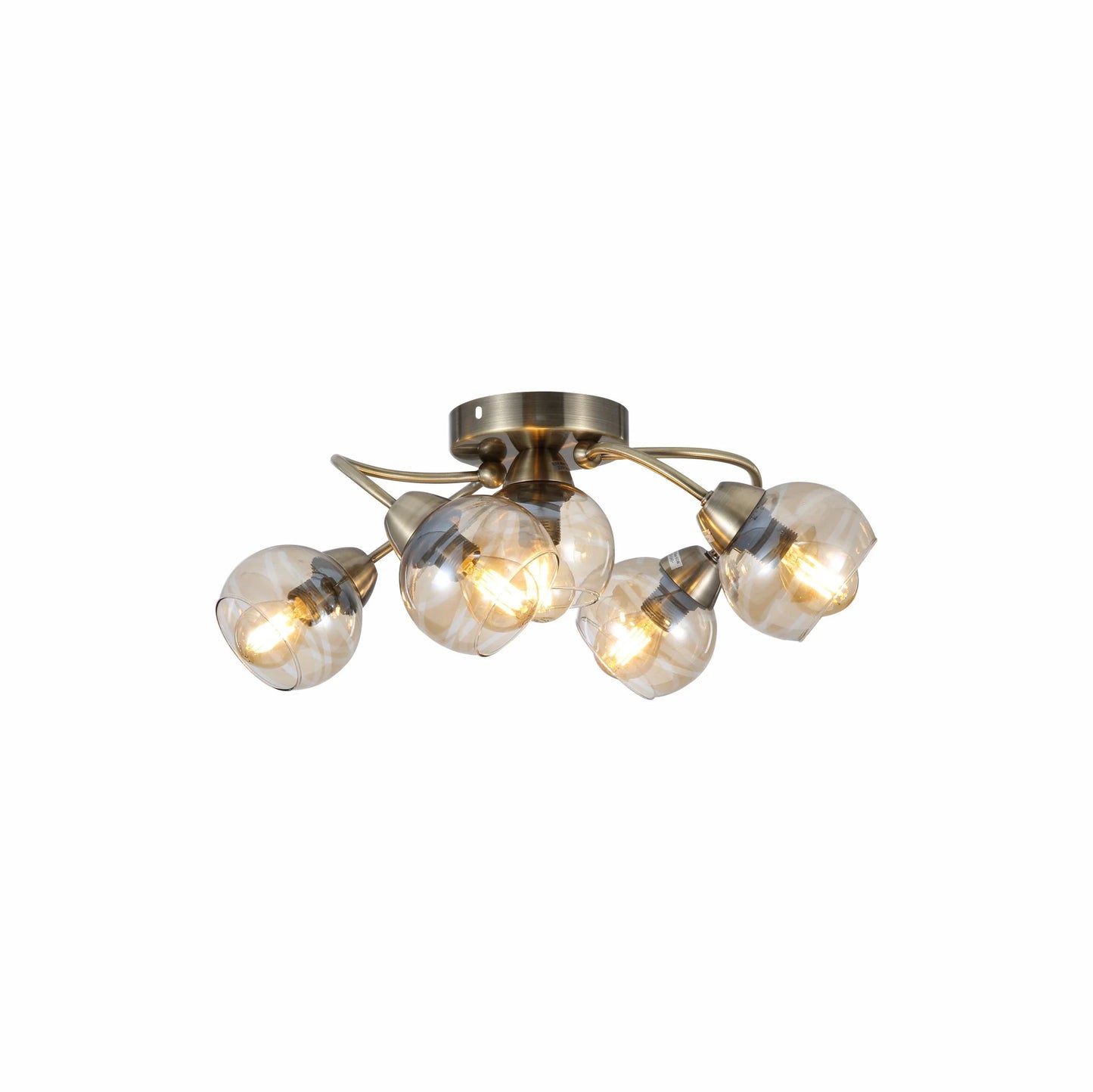Antique Brass Amber Glass Semi Flush Ceiling Light