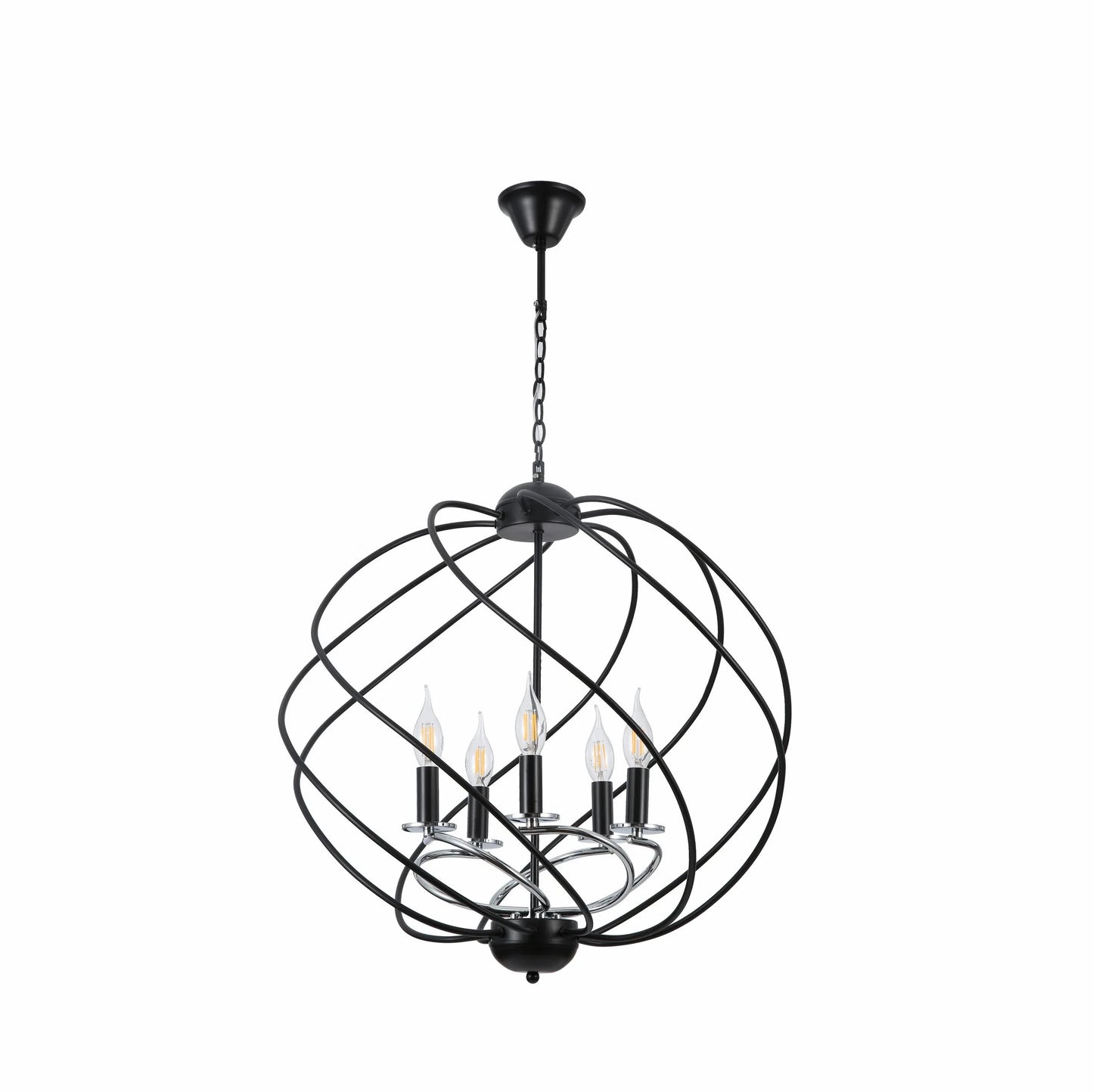 Black Spiral Metal Chrome Arm Chandelier Ceiling Light E14