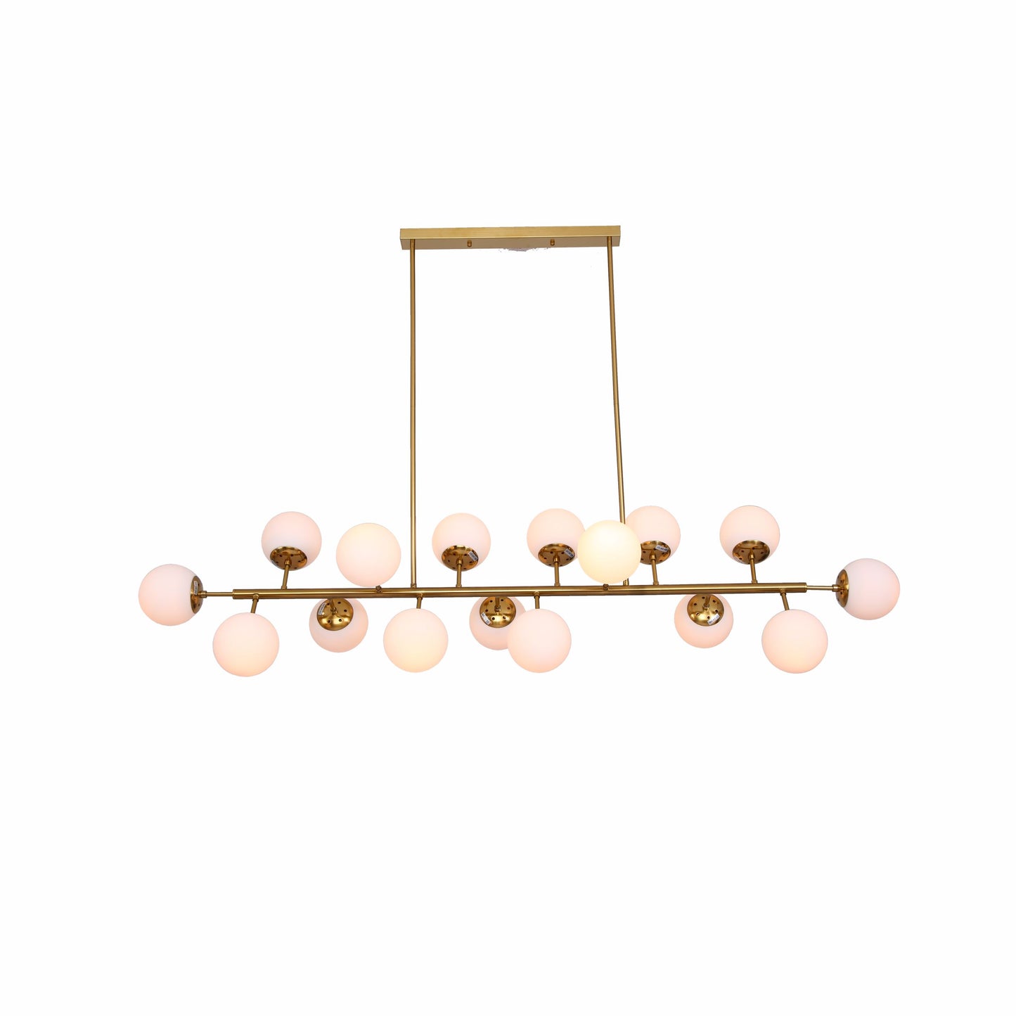 Modern Molecule Style Amber Smoky Opal Glass Globe Gold Black Metal Body Island Chandelier Ceiling Light