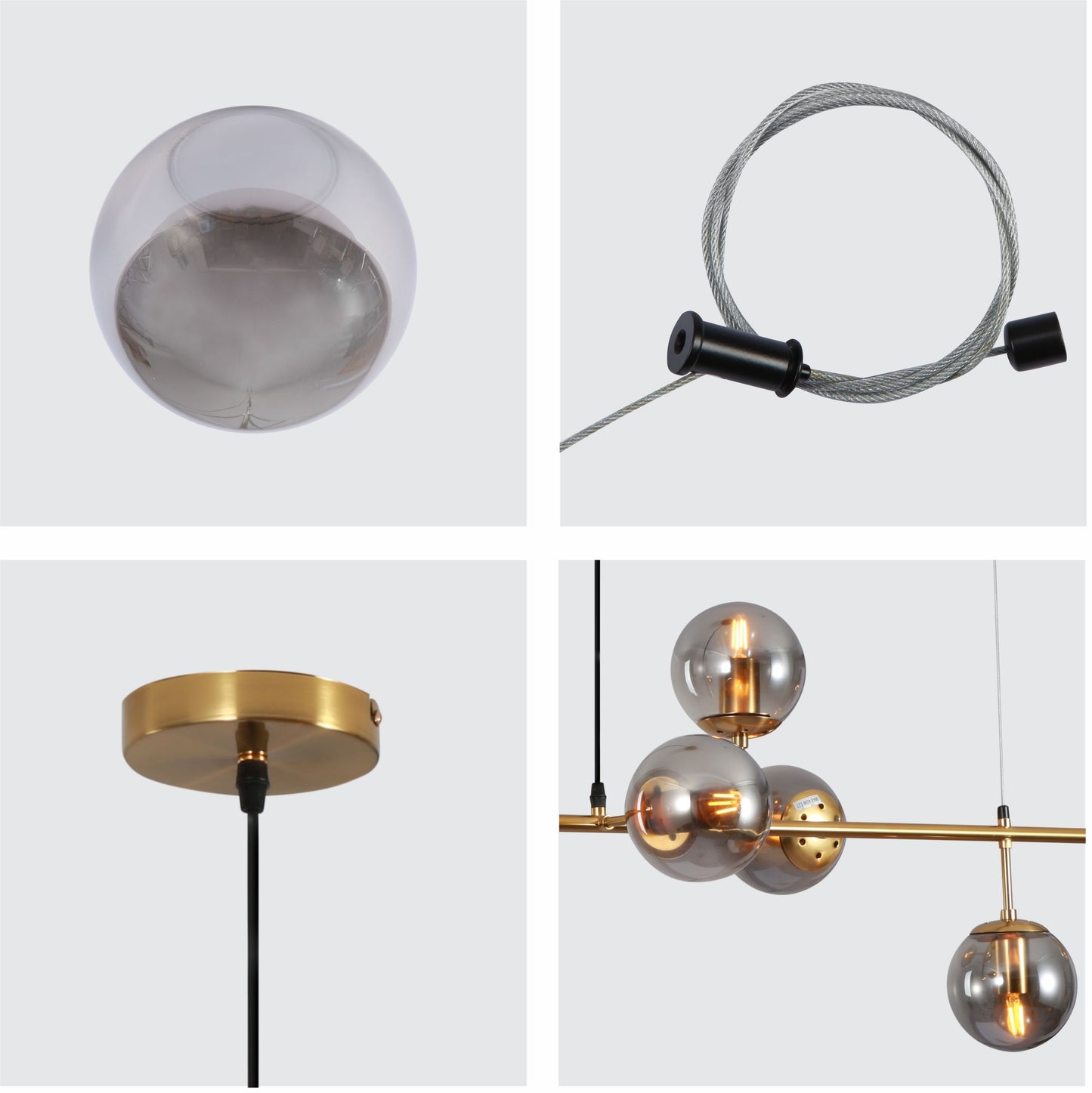 Smoky or Amber Glass Globe Black or Gold Metal Modern Island Chandelier Ceiling Light 6xE27