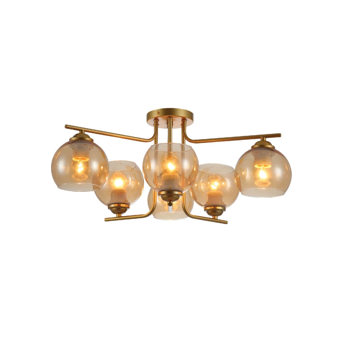 Gold L shape Metal Amber Dome Glass Ceiling Light E27 Fittings
