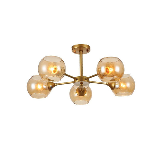 Amber Sides Open Globe Glass Gold Semi Flush Ceiling Light E27