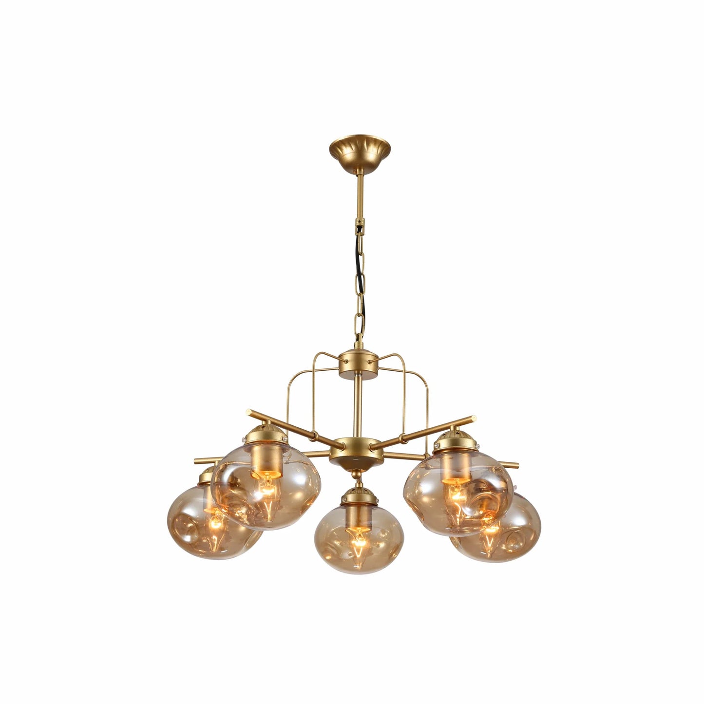 Gold Metal Rod Arm Amber Globe Glass Ceiling Light E27 Fittings