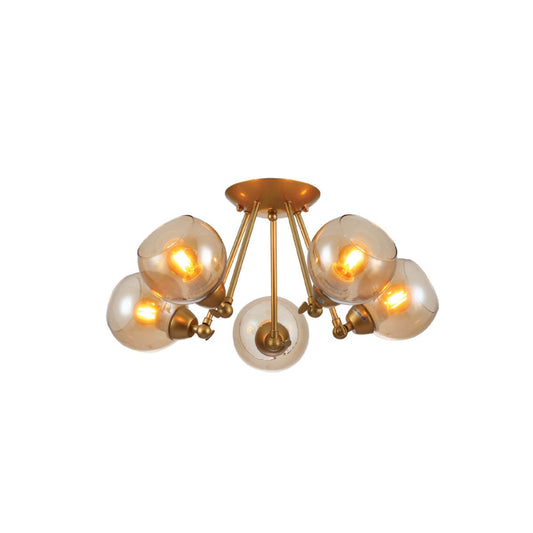 Gold Hinged Metal Amber Dome Glass Ceiling Light E27 Fittings