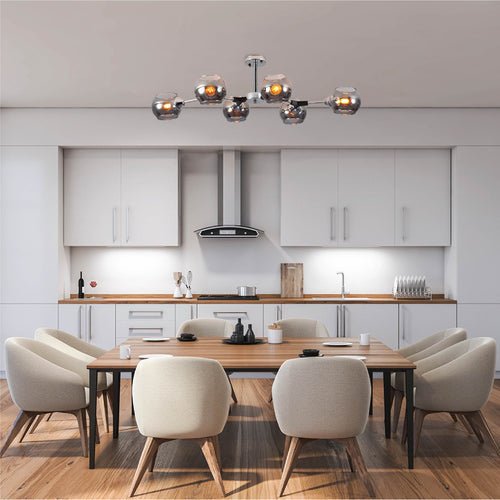 Kitchen usage of Smoky Barrel Glass Chrome Metal Body Sputnik Modern Ceiling Light with E27 Fittings | TEKLED 159-17696