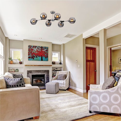 Living room usage of Smoky Barrel Glass Chrome Metal Body Sputnik Modern Ceiling Light with E27 Fittings | TEKLED 159-17696