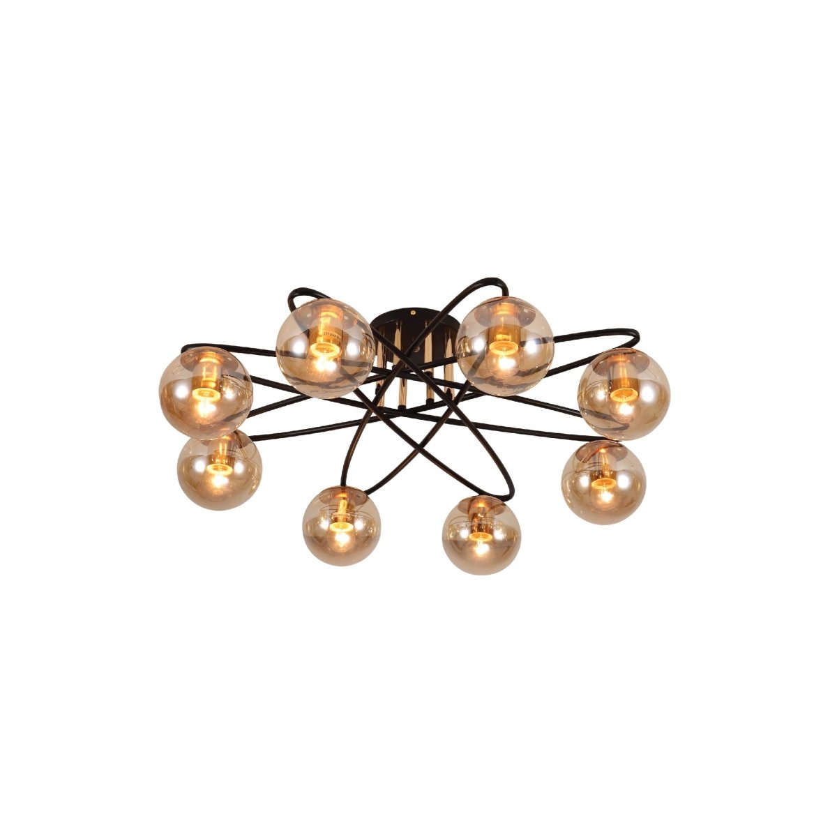 Amber Globe Glass Black Ellipse Metal Modern Semi Flush Ceiling Light E27