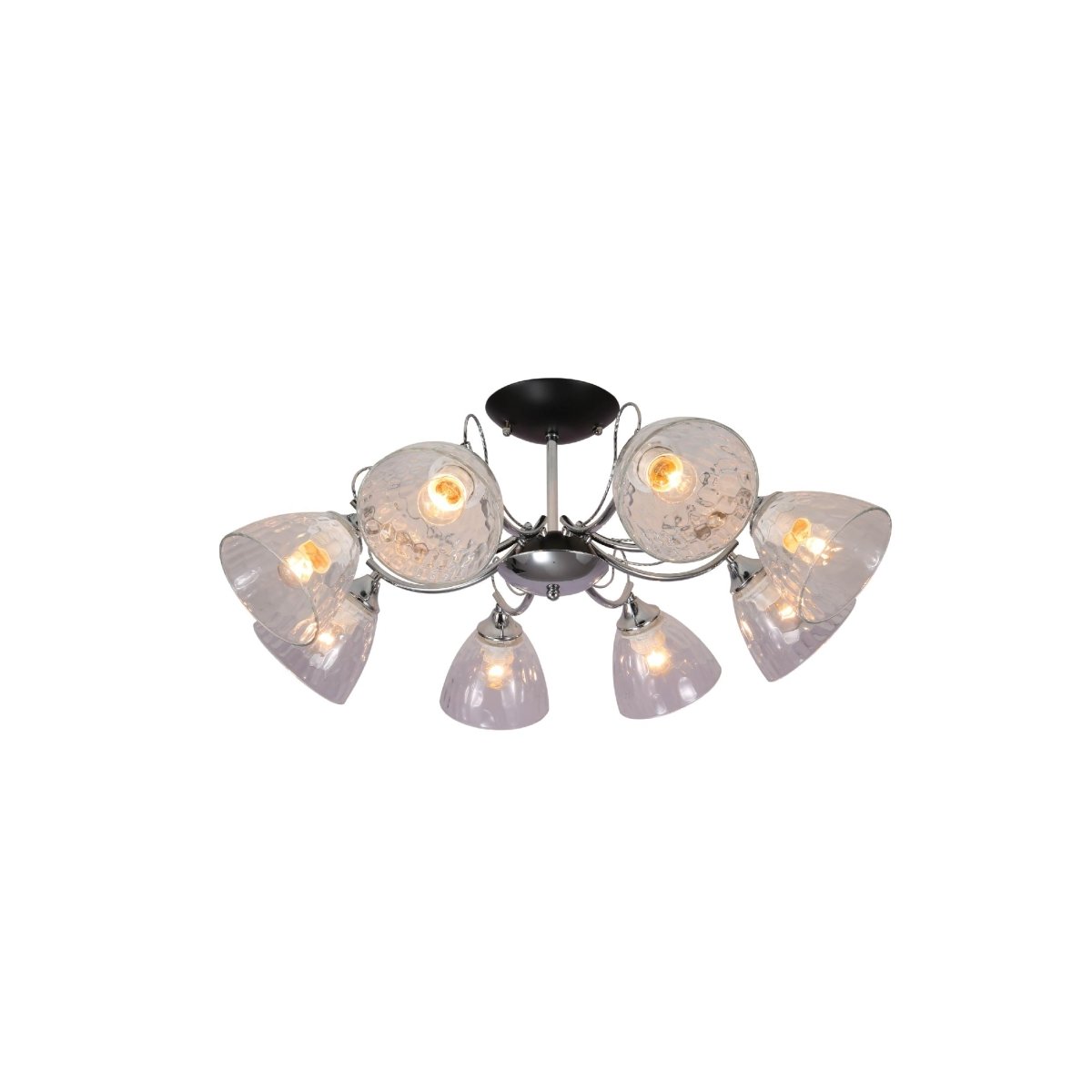 Textured Clear Cone Glass Chrome Semi Flush Ceiling Light