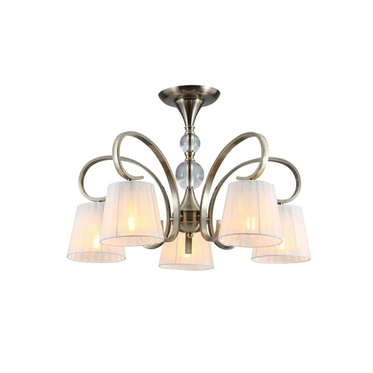 Antique Brass Metal Body Rice White Fabric Shaded Vintage Traditional Retro Ceiling Chandelier Light E27