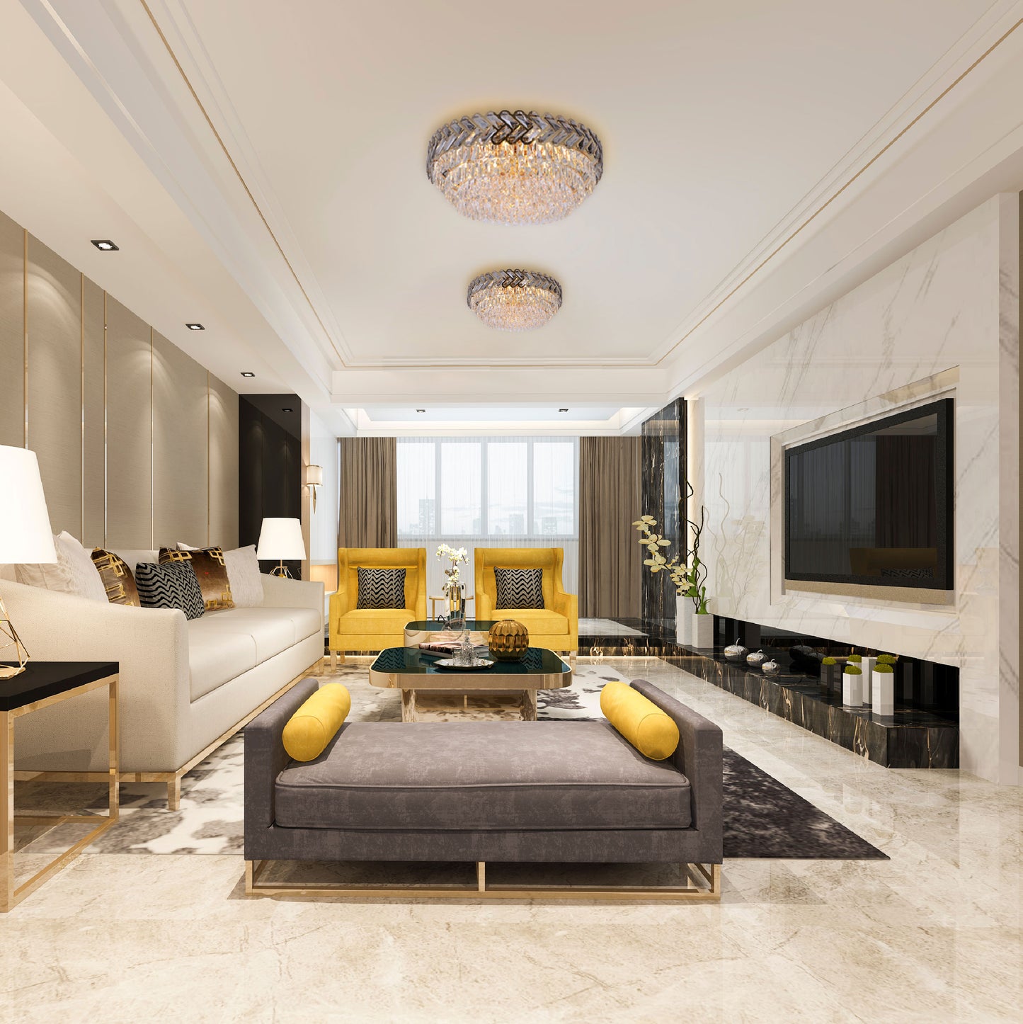 Herringbone Crystal Chandelier Ceiling Light Gold