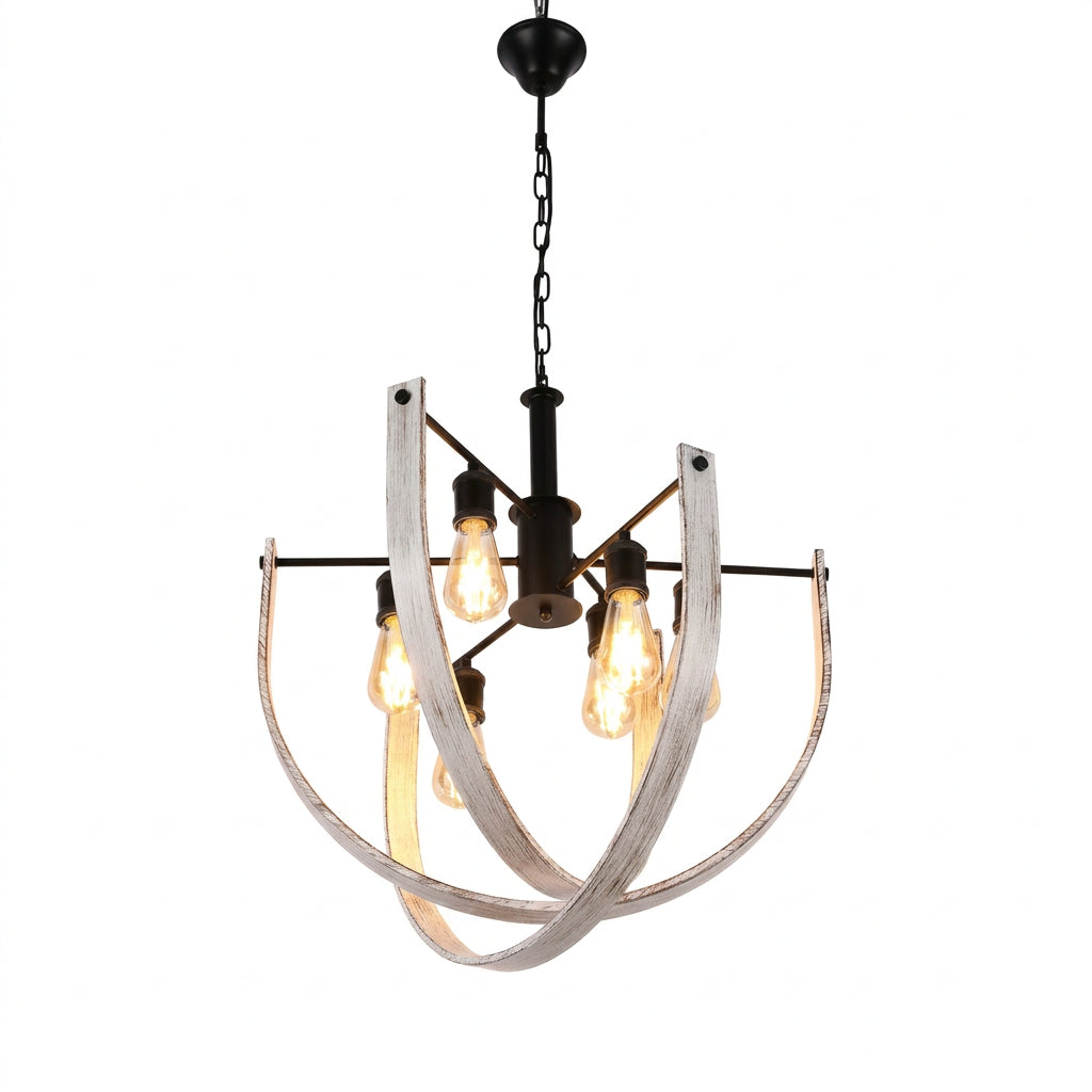 PENDANT LIGHT SY3980-6 6XE27 BK+WOOD D620XH1230MM (TEKLED)