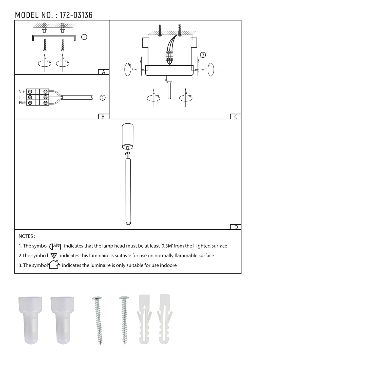 10W Pendant 4000K BLACK 30x600mm 100-265V(TEKL)