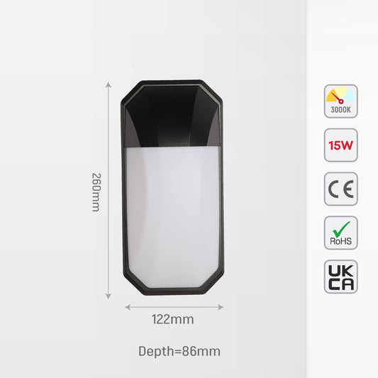 Black Plastic LED Outdoor Wall Light 15W