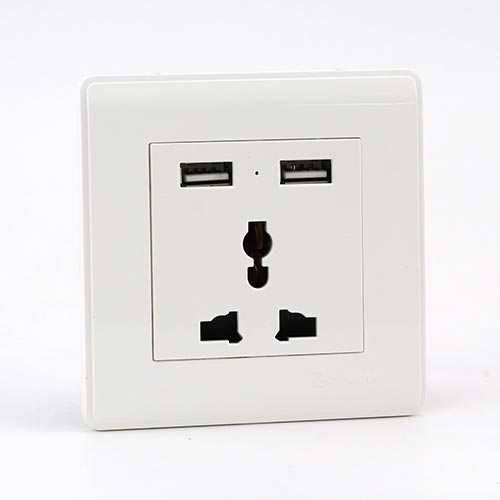 PRIME WHITE 1 Gang 3 Pin Universal Socket + 2 Gang