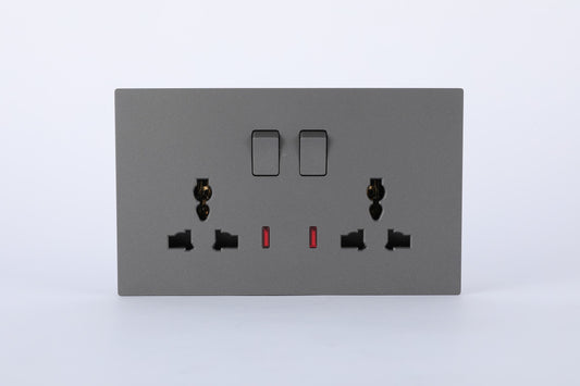 SWITCHED DOUBLE 3 PIN UNIVERSAL SOCKET WITH NEON S60-046 BABY FACE (TEKLED ELECTRIC)
