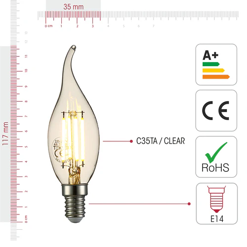 BULB LED C35TA 4W E14 470LM 85-265V CLEAR(TEKLED)