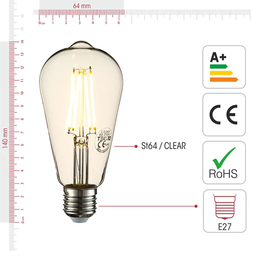 BULB LED ST64 6.5W E27 4000K 806LM 85-265V CLEAR(TEKLED)