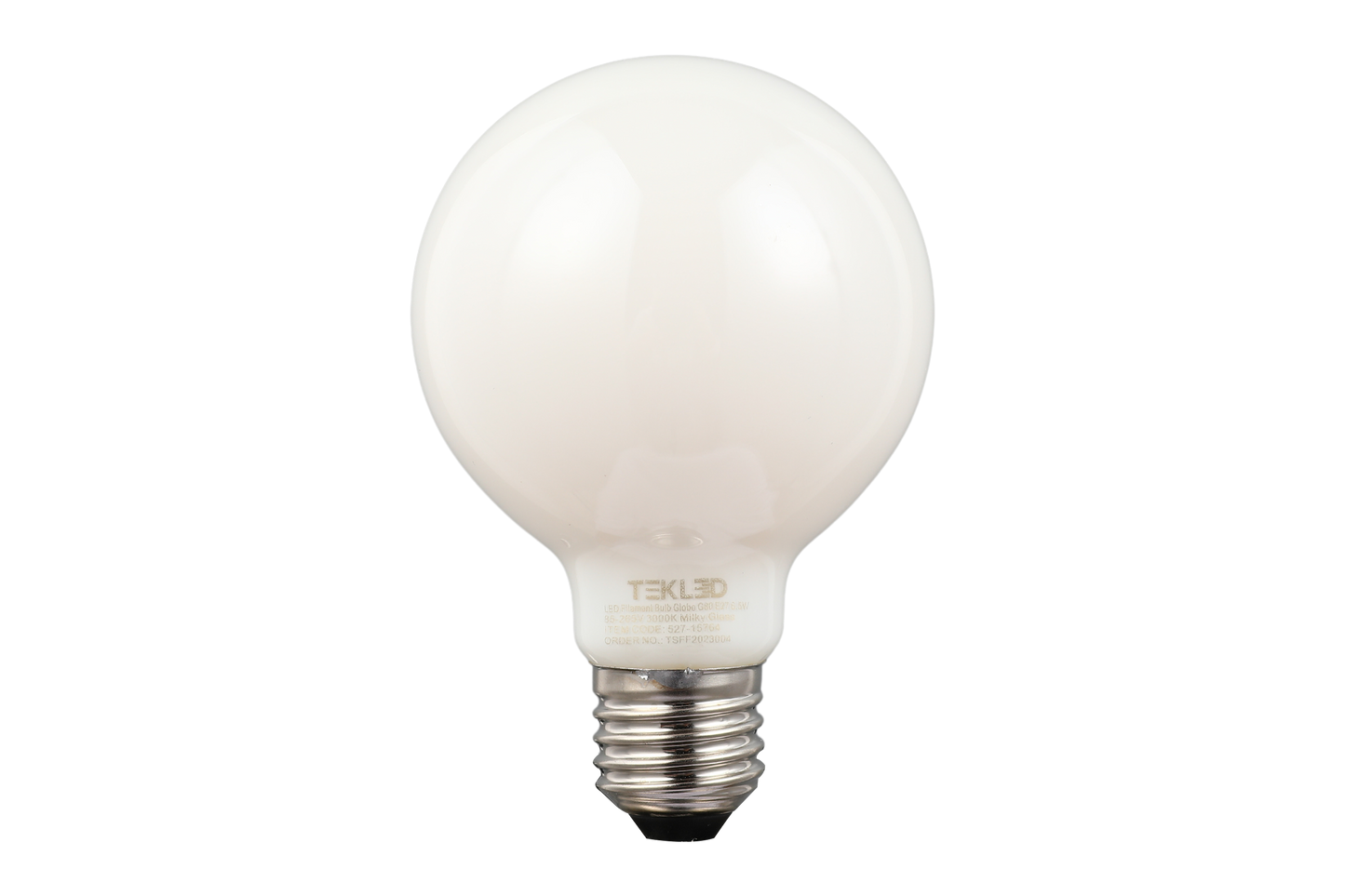 LED FILAMENT BULB GLOBE G80 E27 6.5W 85-265V 3000K MILKY GLASS (TEKLED)