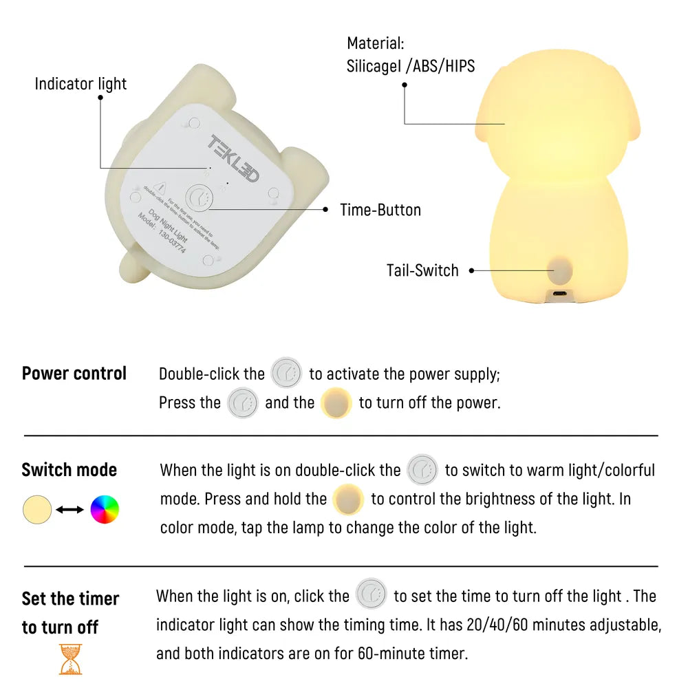Close shot of the Adorable LED Rechargeable Night Light with Timer and Color-Changing Options-130-03774