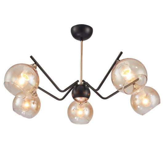 Amber Cone Glass Black Gold Metal Spider Semi Flush Ceiling Light