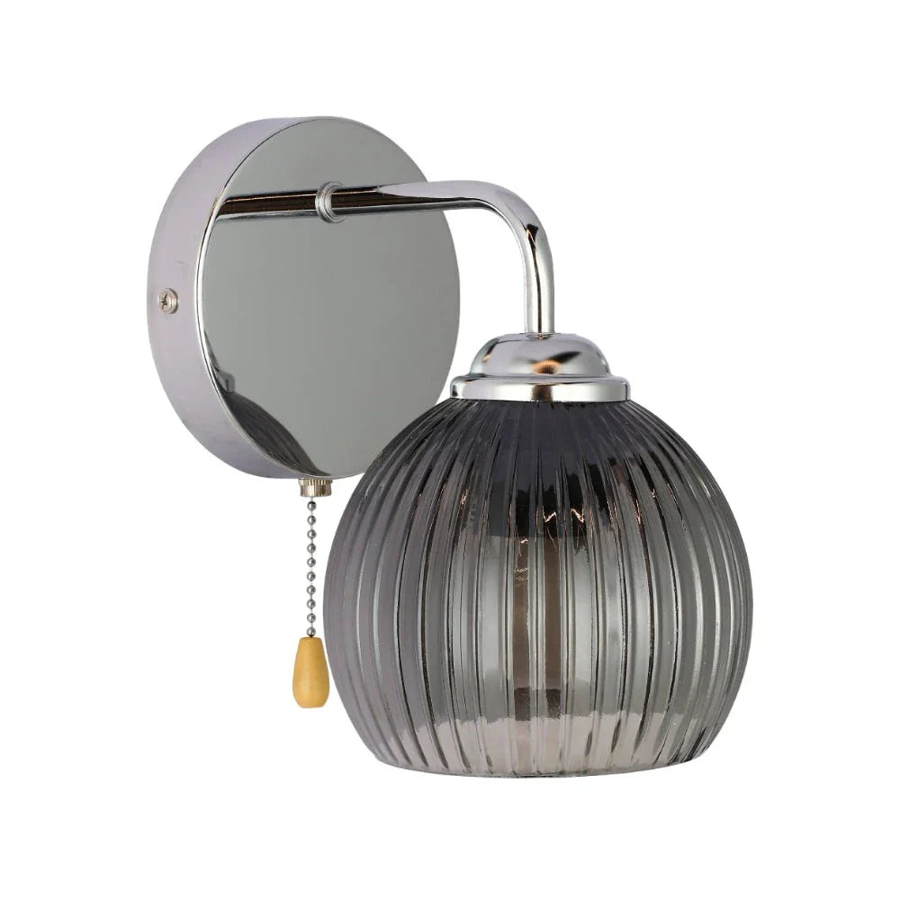 Reeded Glass Wall Light with Pull Down Switch E27 Fitting