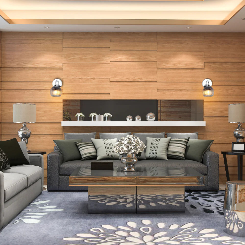 Reeded Glass Wall Light with Pull Down Switch E27 Fitting