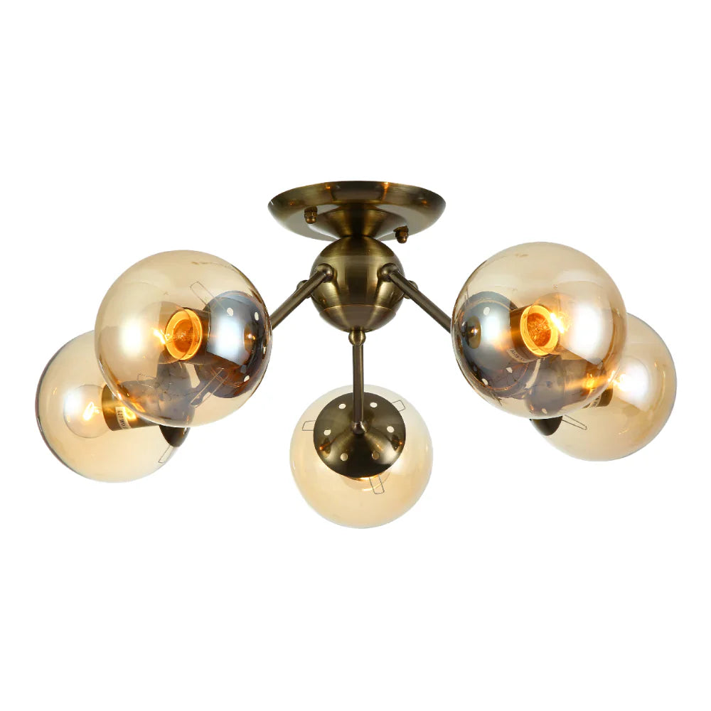 Atomic Elegance Brass & Amber Globe Light