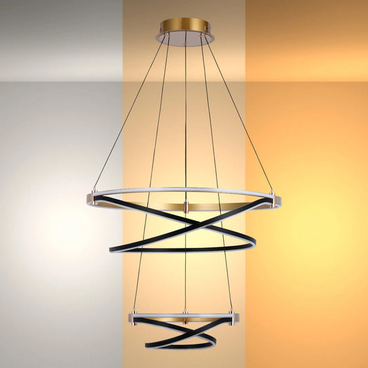 Black & Gold Loop Tiered Modern LED Pendant Light