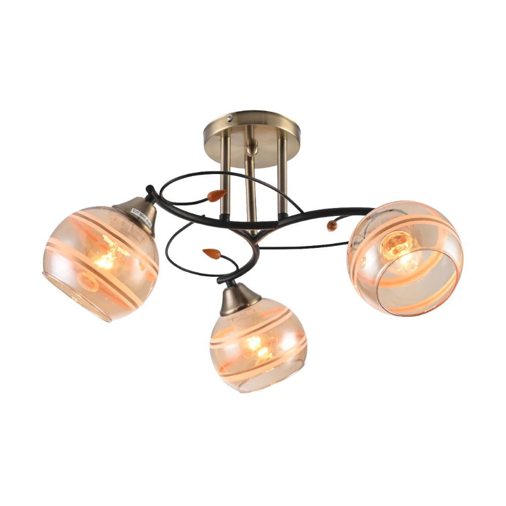 Metal Partial Cone Glass Ceiling Light striped glass with Black and Amber 3 lamps