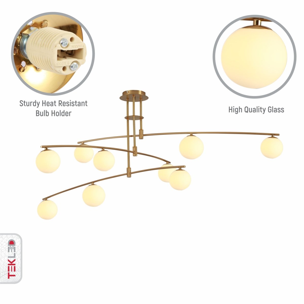 Close up shots of Balanced Palm Modern Chandelier with 9xG9 Fittings Opal Globes and Gold Body | TEKLED 159-17490