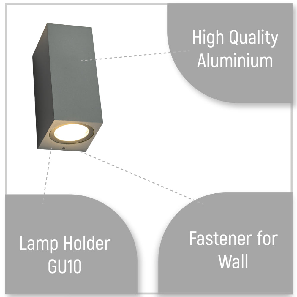 Close up shots of Cubioid Wall Lamp IP44 Grey with 2xGU10 Fitting | TEKLED 182-03350