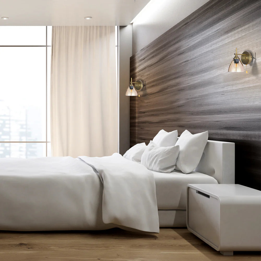 Modern Cone Glass Wall Light E27 with Pull Down Switch