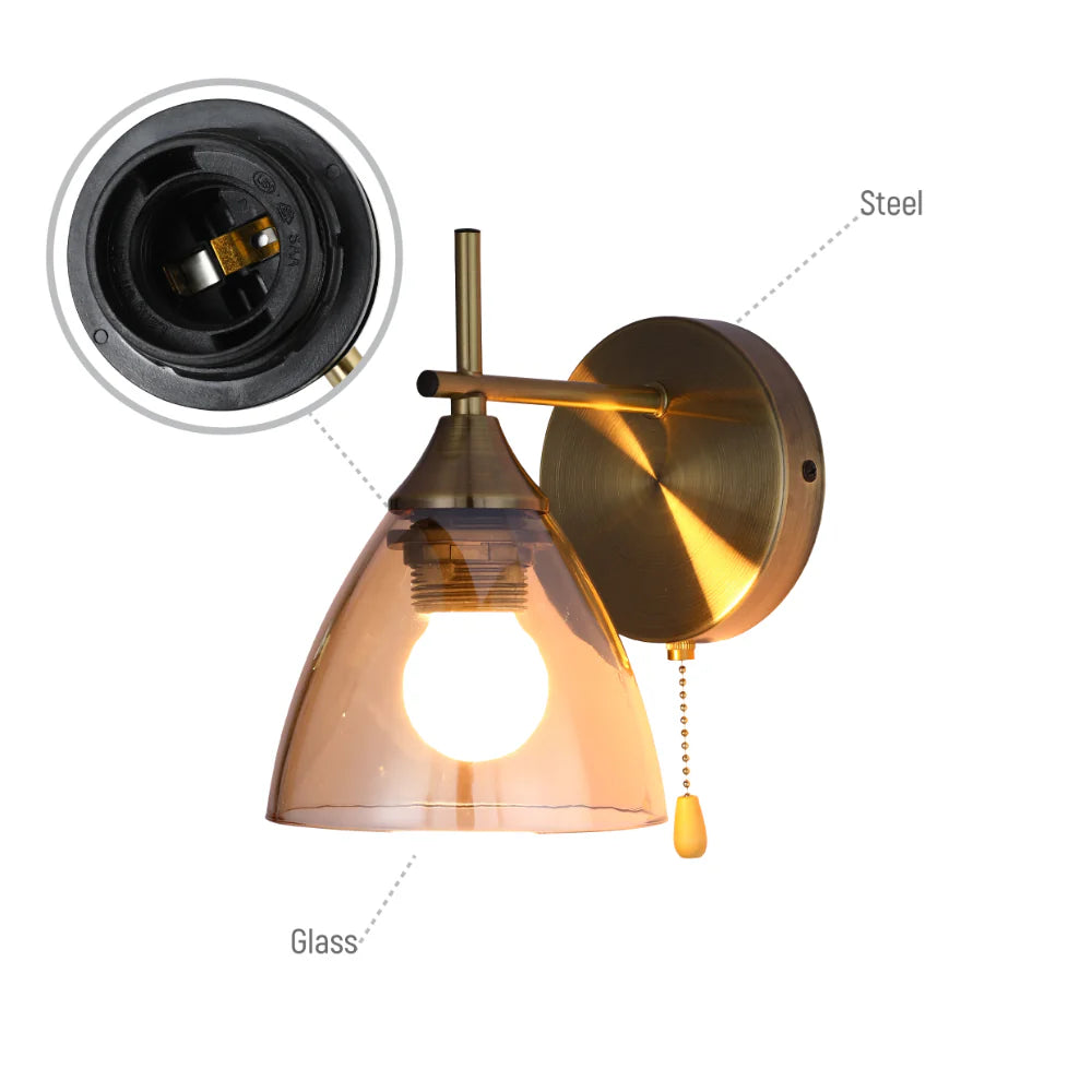 Modern Cone Glass Wall Light E27 with Pull Down Switch