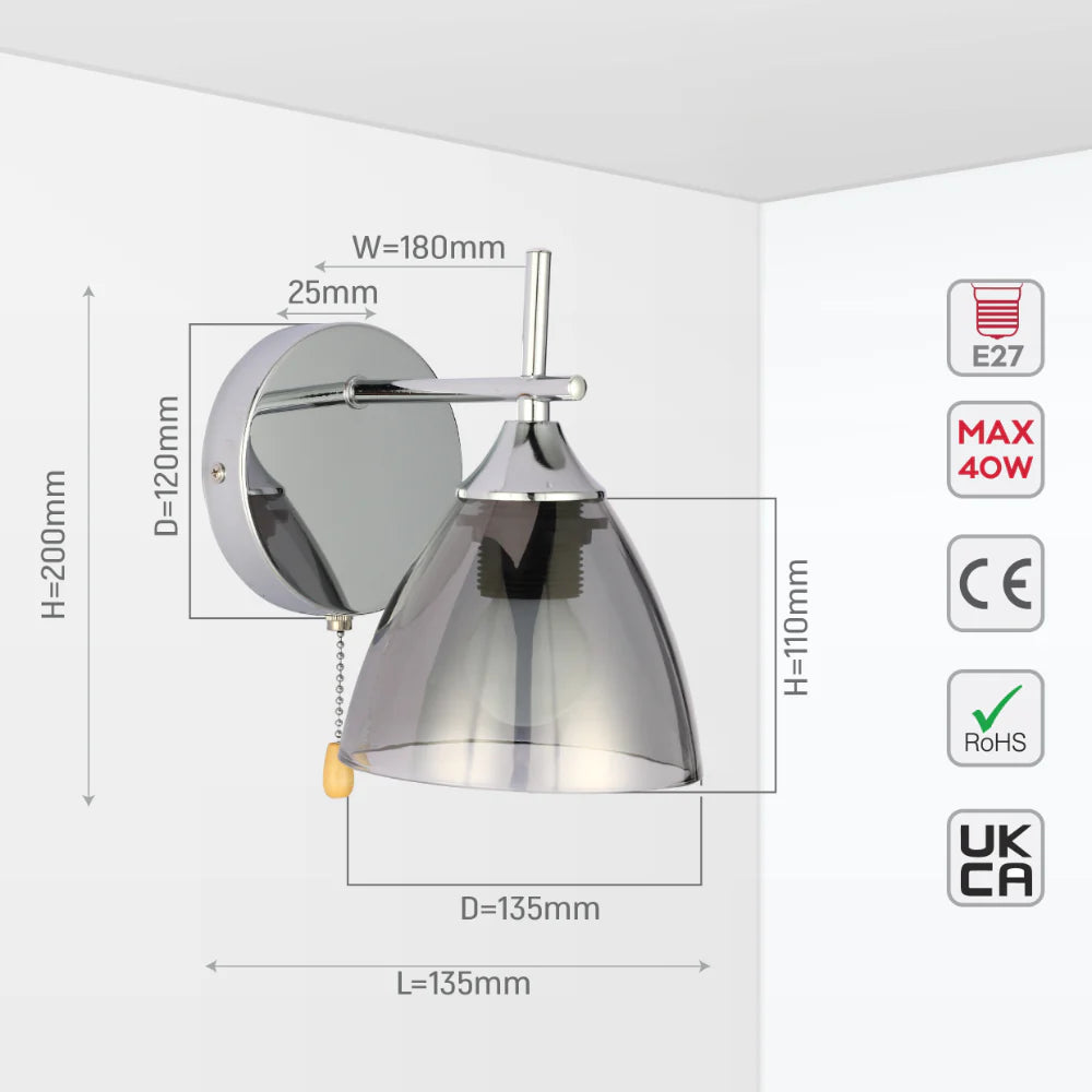 Modern Cone Glass Wall Light E27 with Pull Down Switch