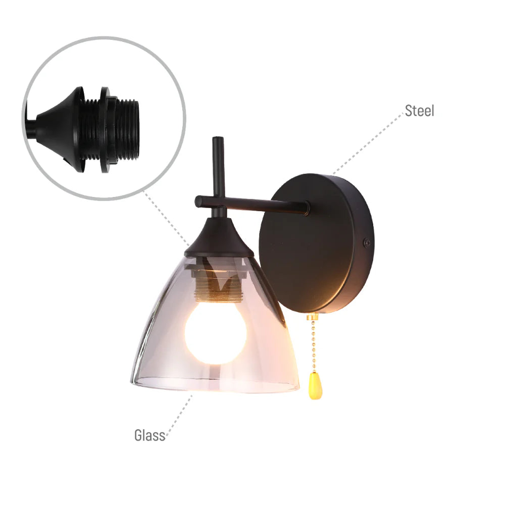 Modern Cone Glass Wall Light E27 with Pull Down Switch
